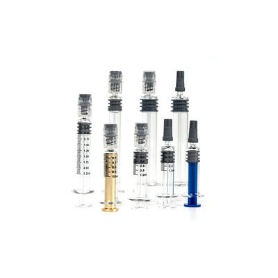1ml 2.25ml 3ml 5ml 前注入ボロシリケート注射器 メタルプラスチックプルーンジャー ルアーロック注射器 5ml ガラス注射器 1ml