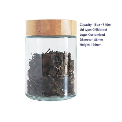 18oz大きい麻の花の瓶を包むタケふたのガラス瓶のChildproofマリファナ