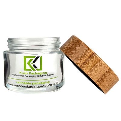 2oz CBDのタケふたのガラス瓶の明確なガラス雑草の瓶の子供の証拠
