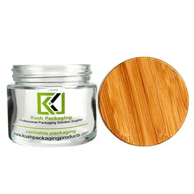 2oz CBDのタケふたのガラス瓶の明確なガラス雑草の瓶の子供の証拠